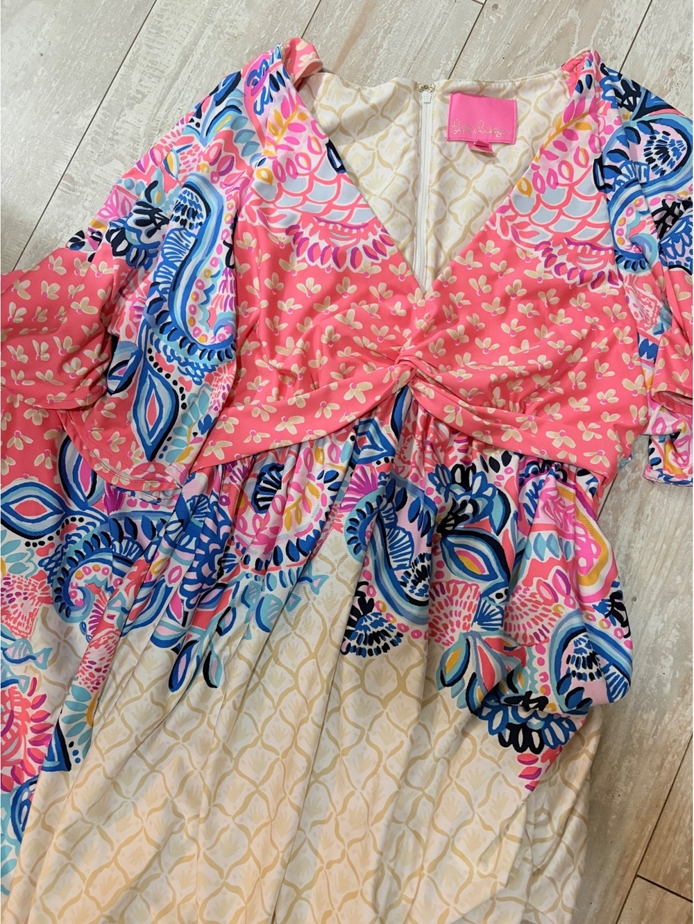 Lilly Pulitzer Minka Maxi Dress Sz 8 Coral Spritz Beach Bungalow Twist Front - Picture 8 of 8